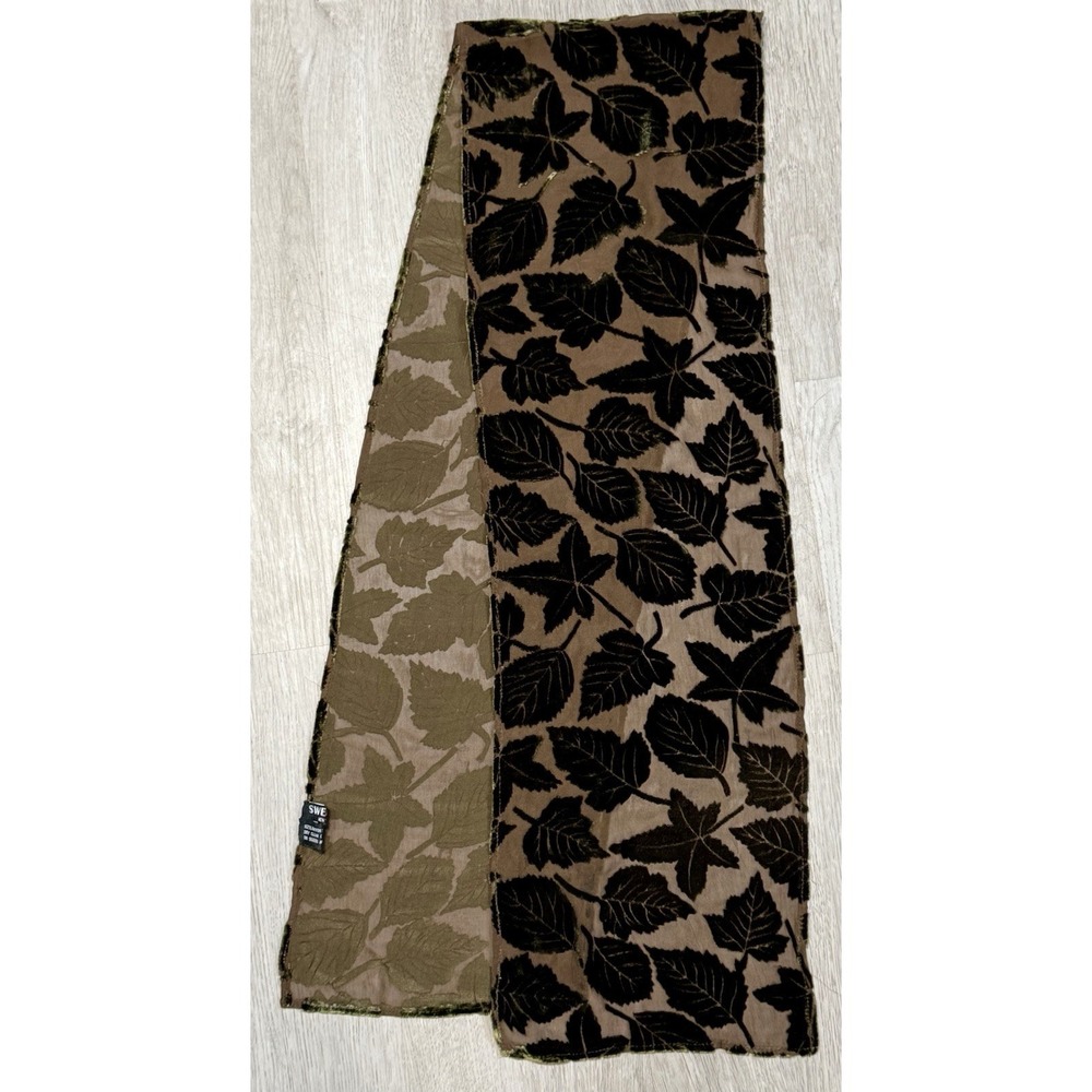 Swee Lo Velvet Floral Scarf Brown Rectangular Classy Preppy 53" Long 8" Wide